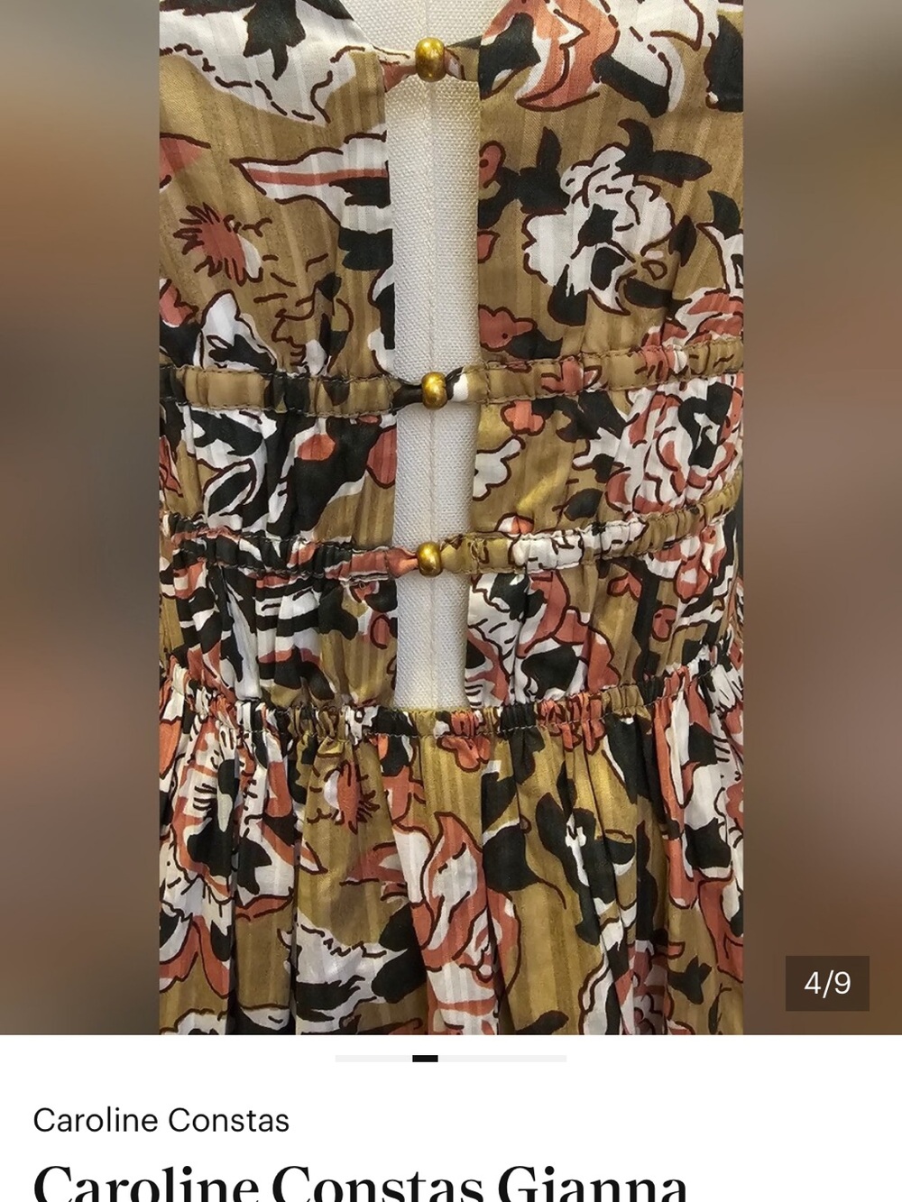Caroline Constas green pink floral pocket cotton Anthro dress size S - Picture 6 of 8